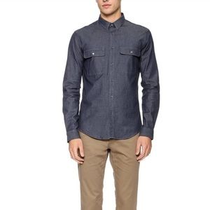 Theory Barham Denim/Chambray Button Down Shirt Slim Fit